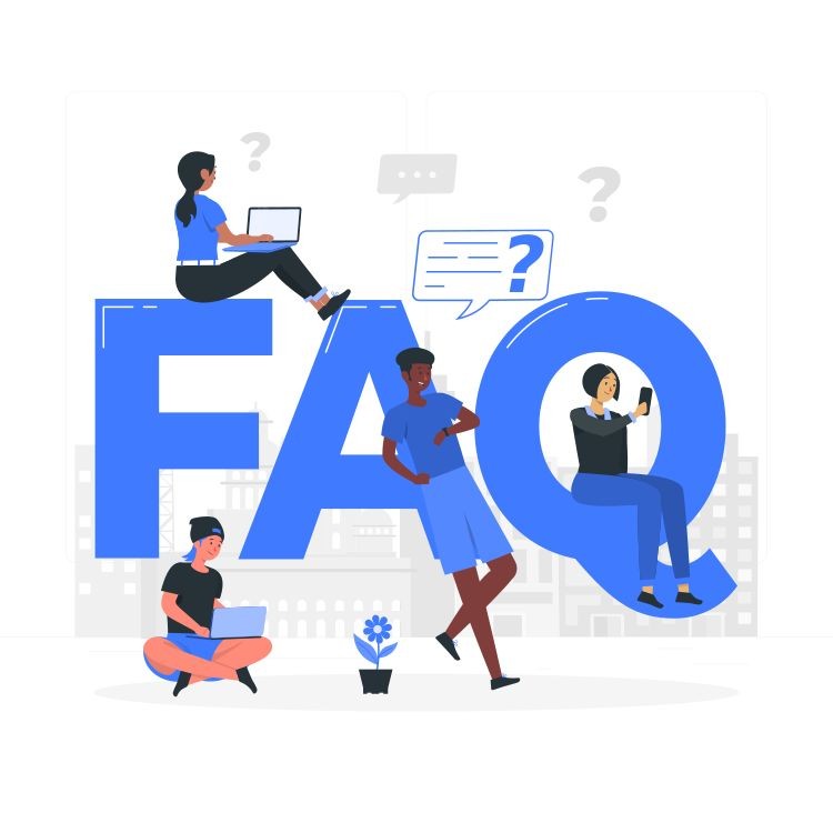 Ilustração de pessoas a colocar perguntas frequentes
